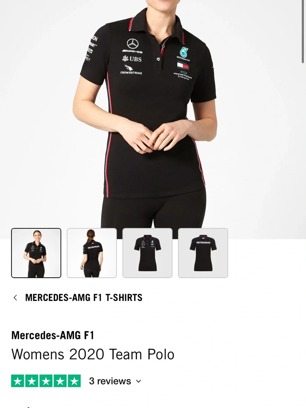 Mercedes AMG Petronas Black Short Sleeve Team Polo with Red & White Trim - Picture 3 of 3